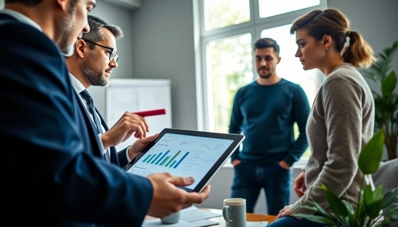 Diskusikan deposit 1k untuk investasi yang cerdas dengan penasihat keuangan di kantor modern.