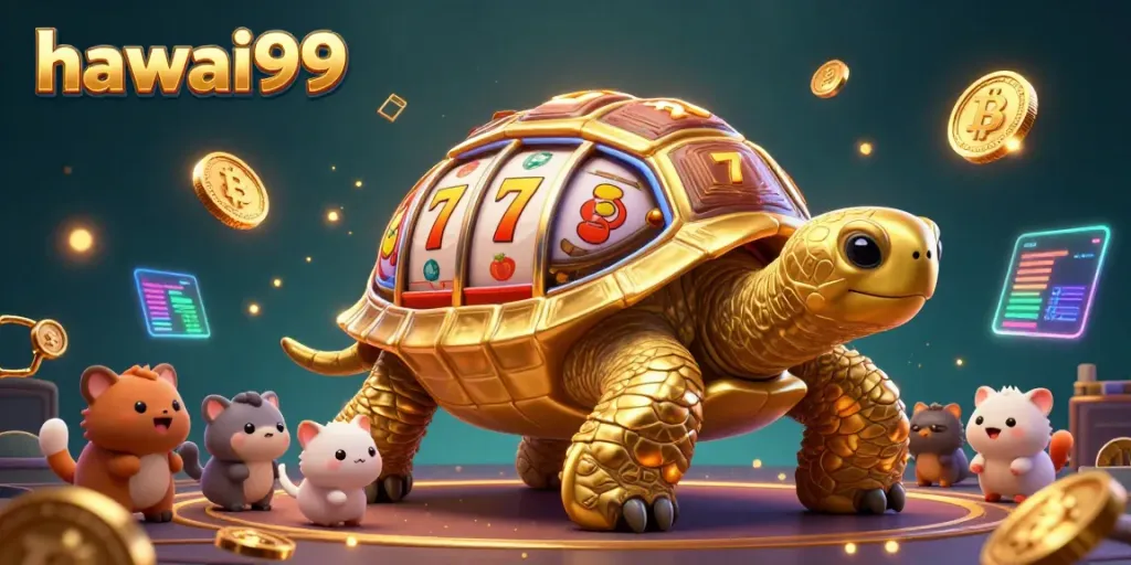 Experience thrilling gameplay at hawai99 with a vibrant casino scene featuring a golden tortoise pinball machine.