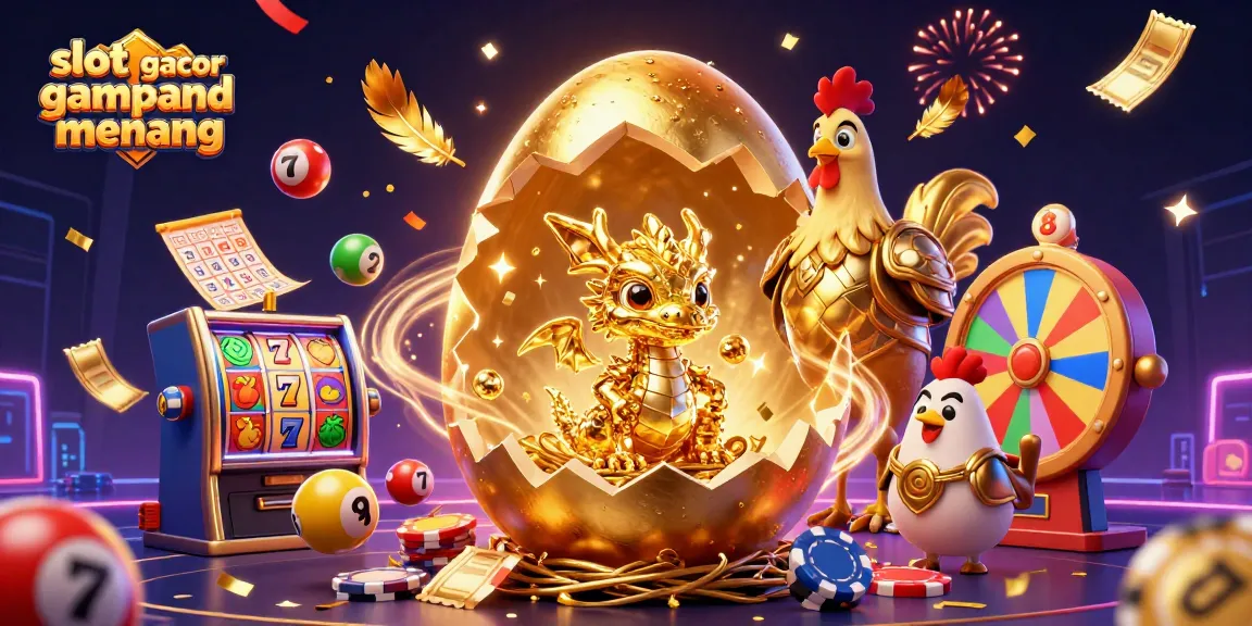 Experience the thrill of slot gacor gampang menang with a vibrant 3D illustration featuring a baby dragon amid a nest of poker chips and slot machines.
