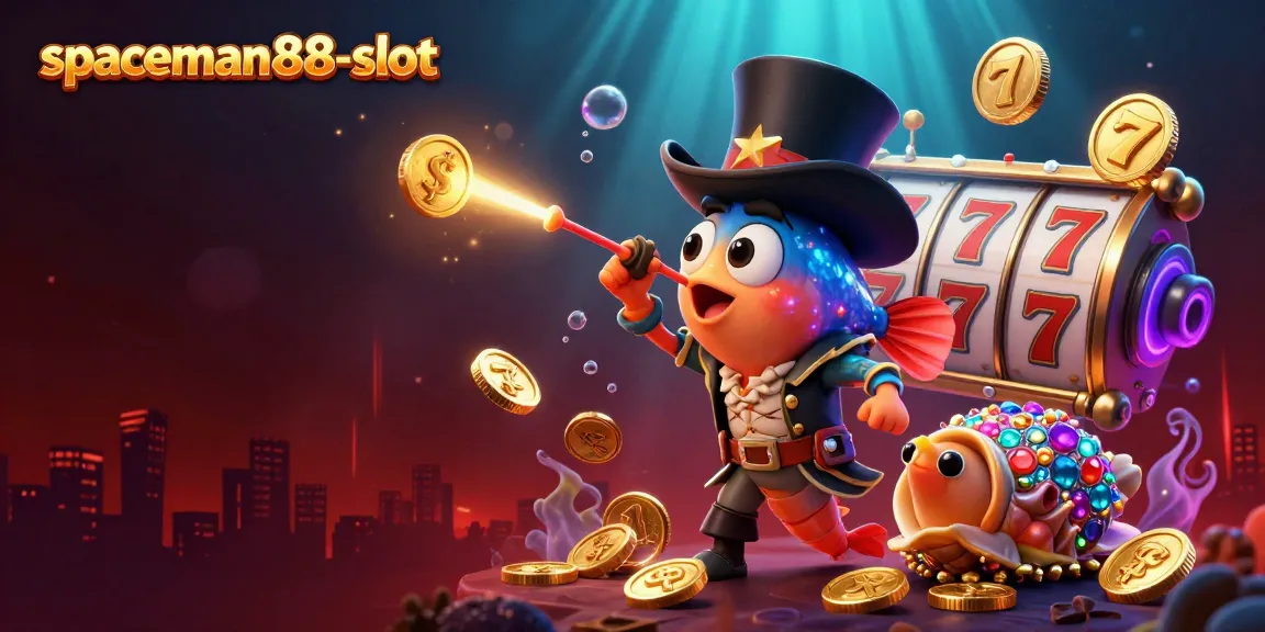 Engage with the spaceman88-slot adventure through golden coins and treasures in this 3D digital illustration.