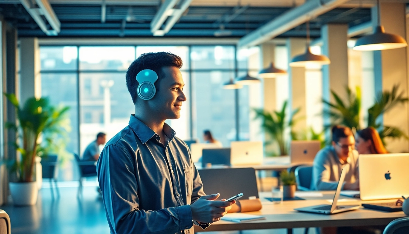 Showcasing an enterprise ai assistant facilitating teamwork and collaboration in a modern workspace.