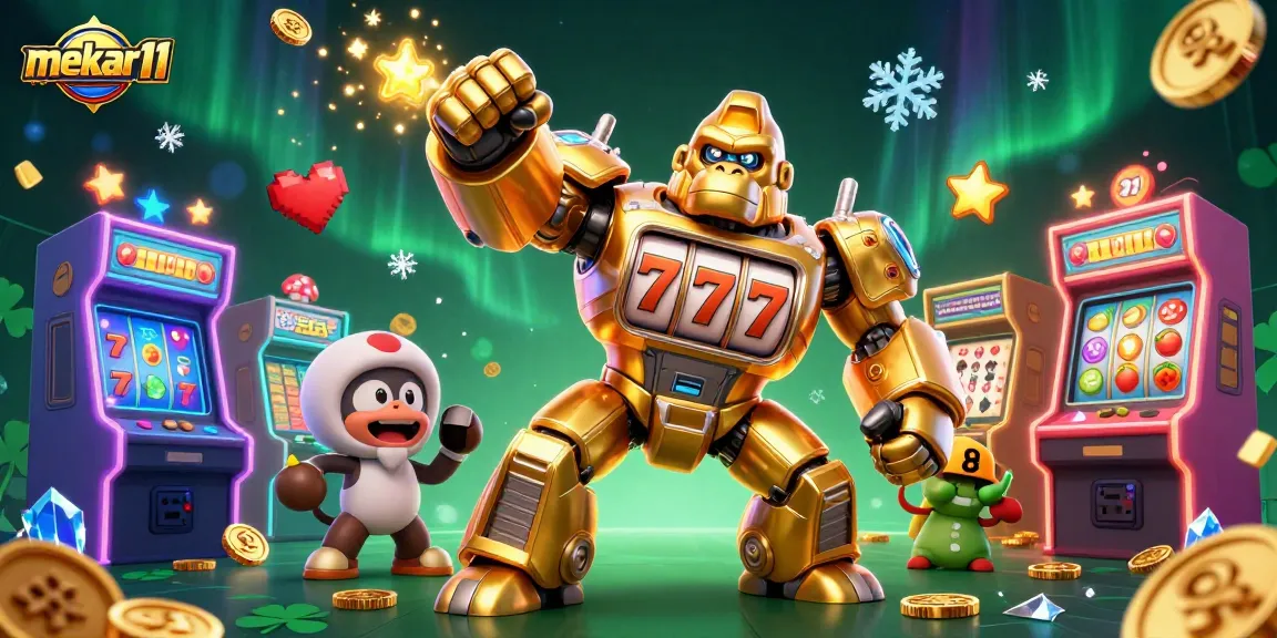 Experience exhilarating gameplay with the mekar11 golden gorilla mech amidst vibrant casino elements.