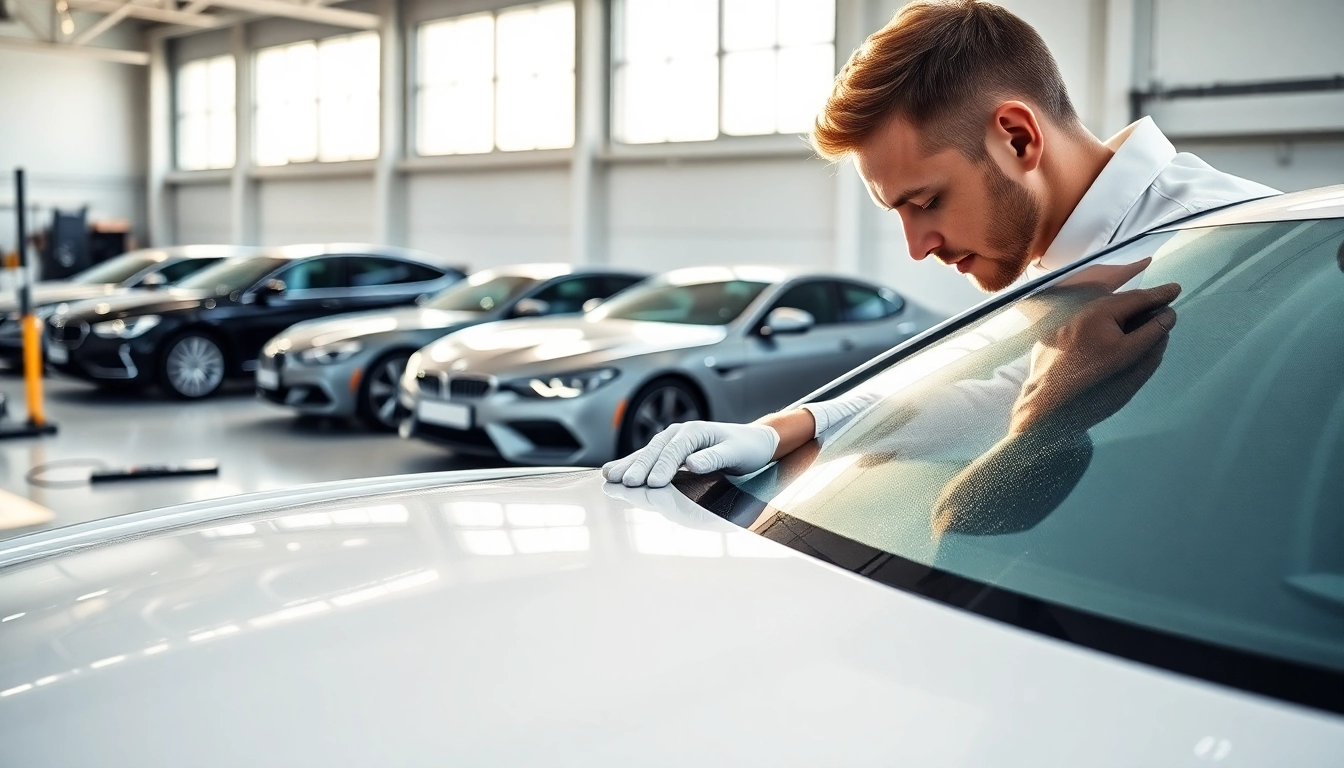 Expert car detailing Broward County with a technician polishing a high-end vehicle in a pristine garage.