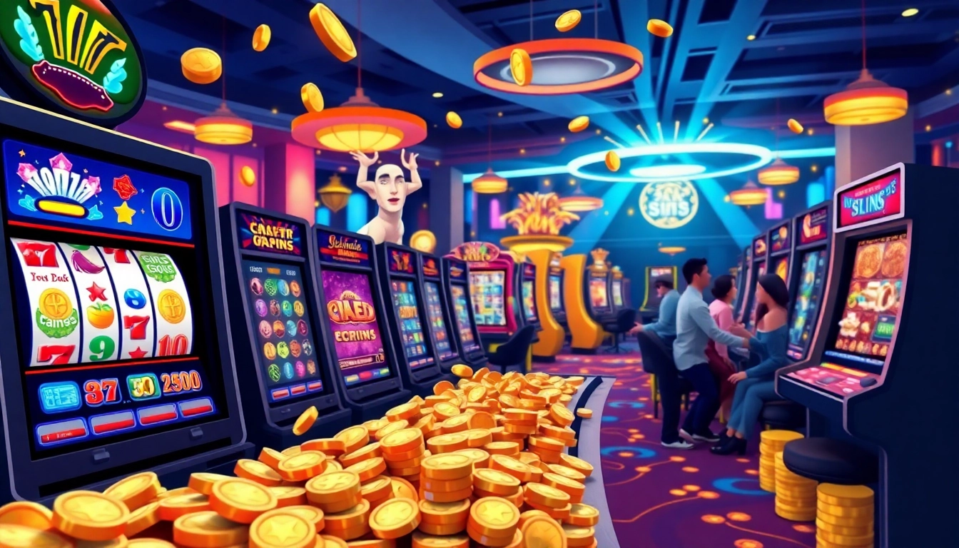 Engaging scene showcasing players enjoying Online slots UK with spinning reels and vibrant graphics.