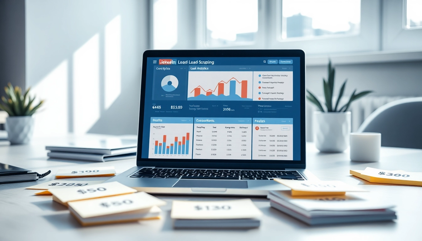 Showcasing LinkedIn lead scraper pricing in a professional workspace with analytics charts.