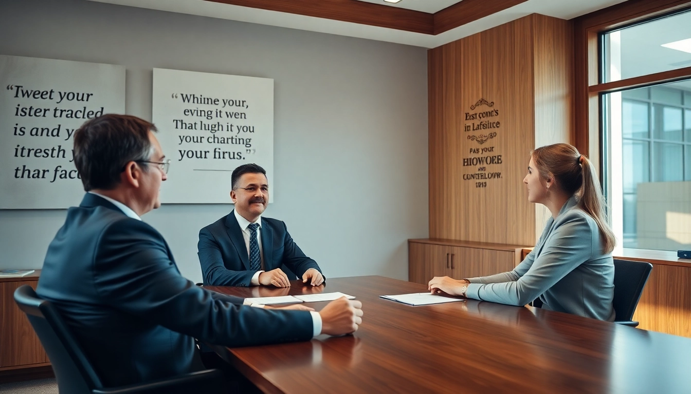 Consultation scene featuring a Palm Harbor Divorce Lawyer advising clients in a professional office.