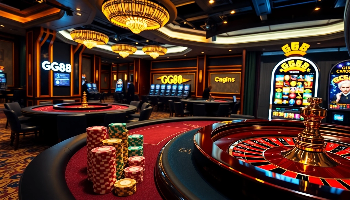 Experience the thrill of gambling at GG88 casino, filled with poker chips and vibrant games.