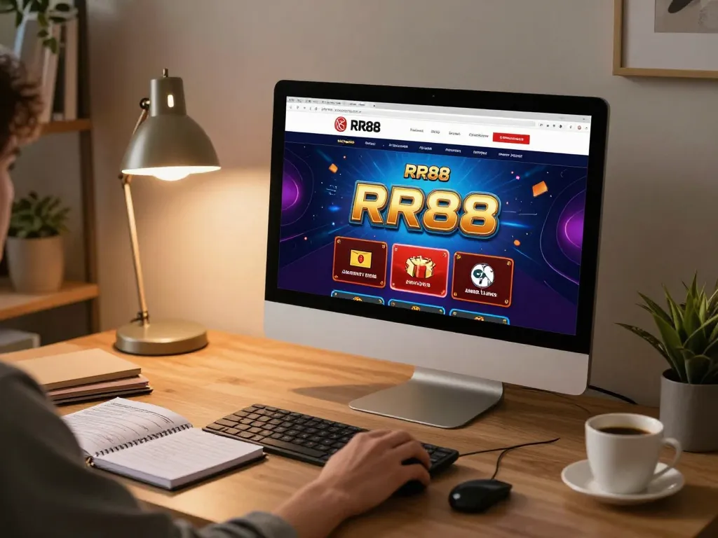 Engaging in online gaming on RR88 while strategizing with notes and a warm drink.