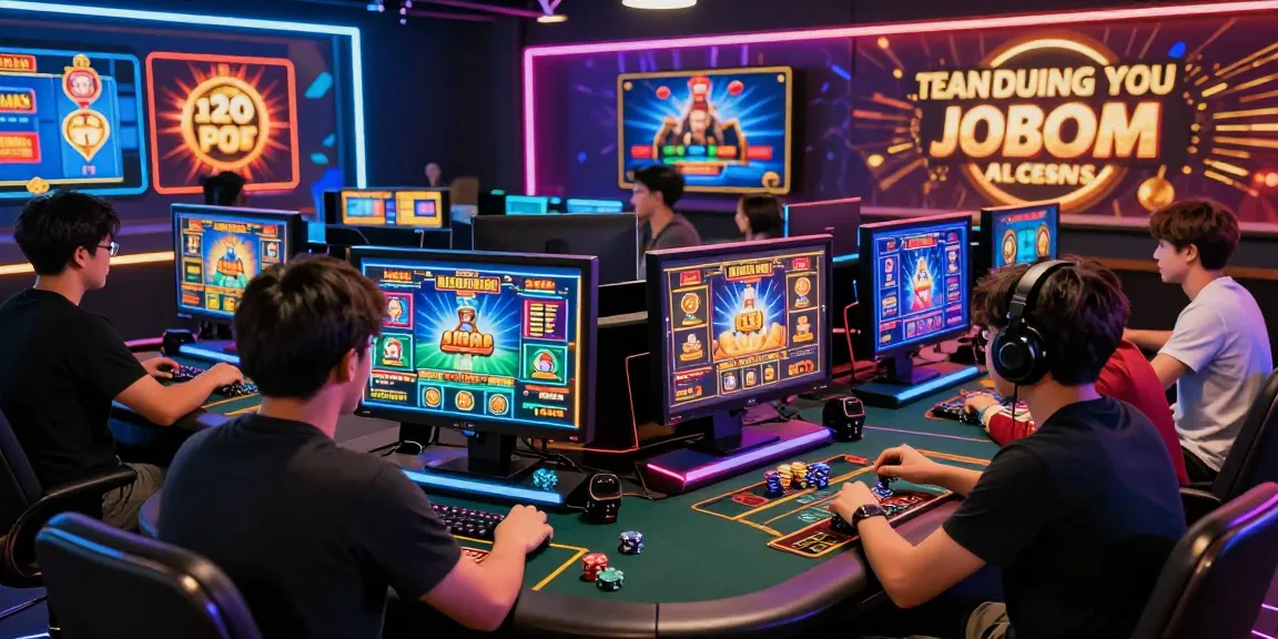 Exciting scene of players engaging in slot depo 5k games at a modern online casino.