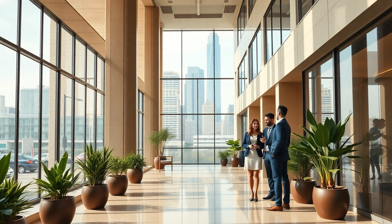 Engaging real estate agent showcasing properties in a modern office environment.