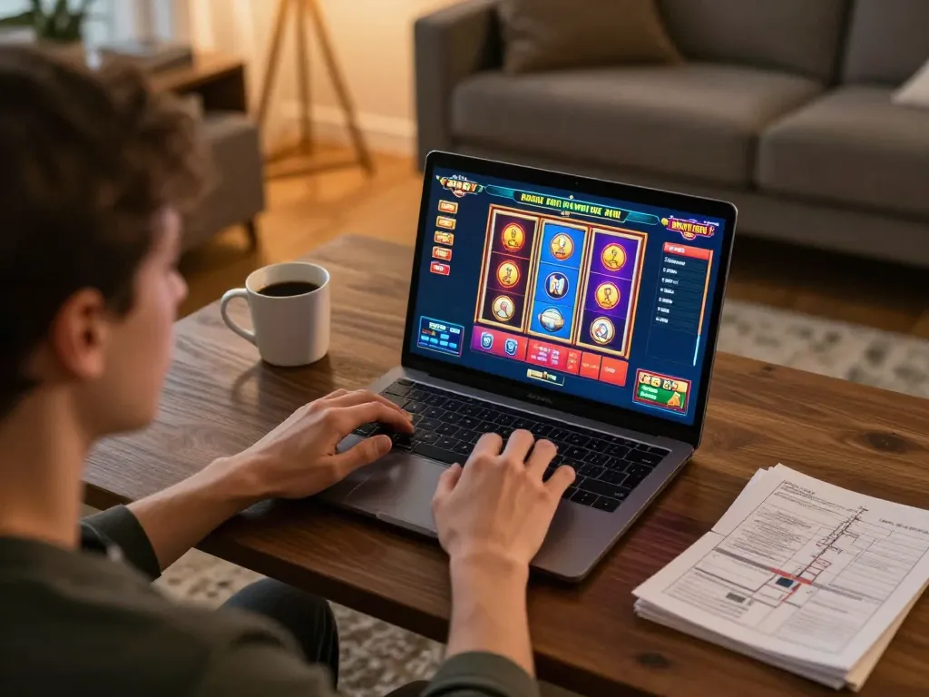 A player engaging with online gaming on https://www.atqvn.com/ in a cozy home environment