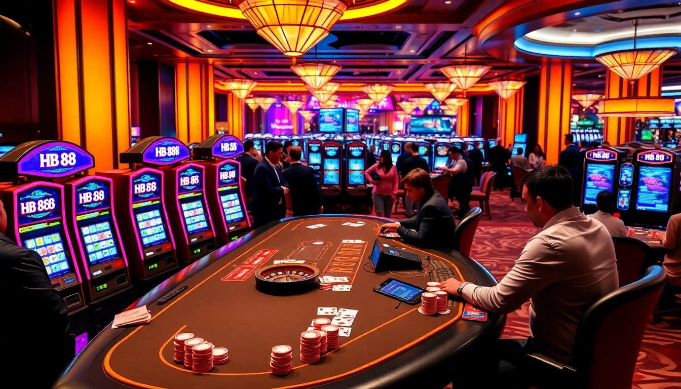 Experience thrilling gameplay at HB 88 with vibrant casino visuals, including betting tables and slot machines.