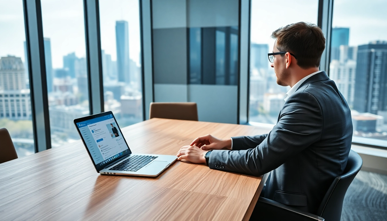 Enhance your outreach with LinkedIn Account Rental services showcased in a professional office setting.