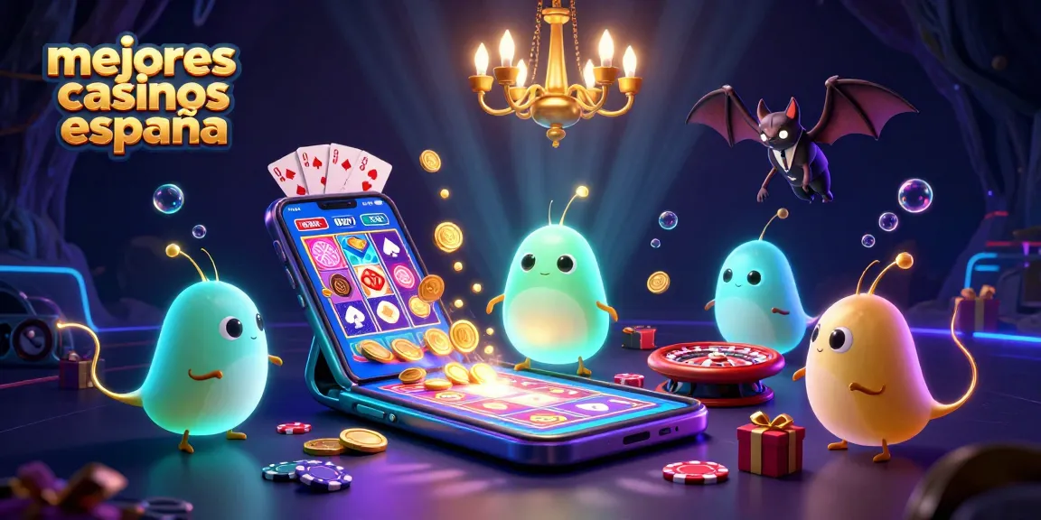 Ilustración 3D de un casino con luciérnagas y un crupier, representando los mejores casinos en España