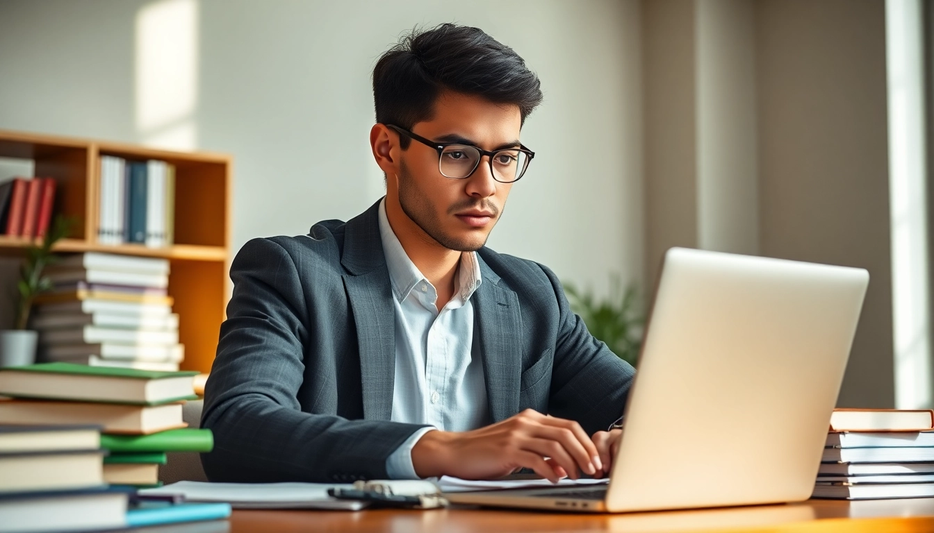 Utilize an Exam help service with a focused student engaged in study materials.