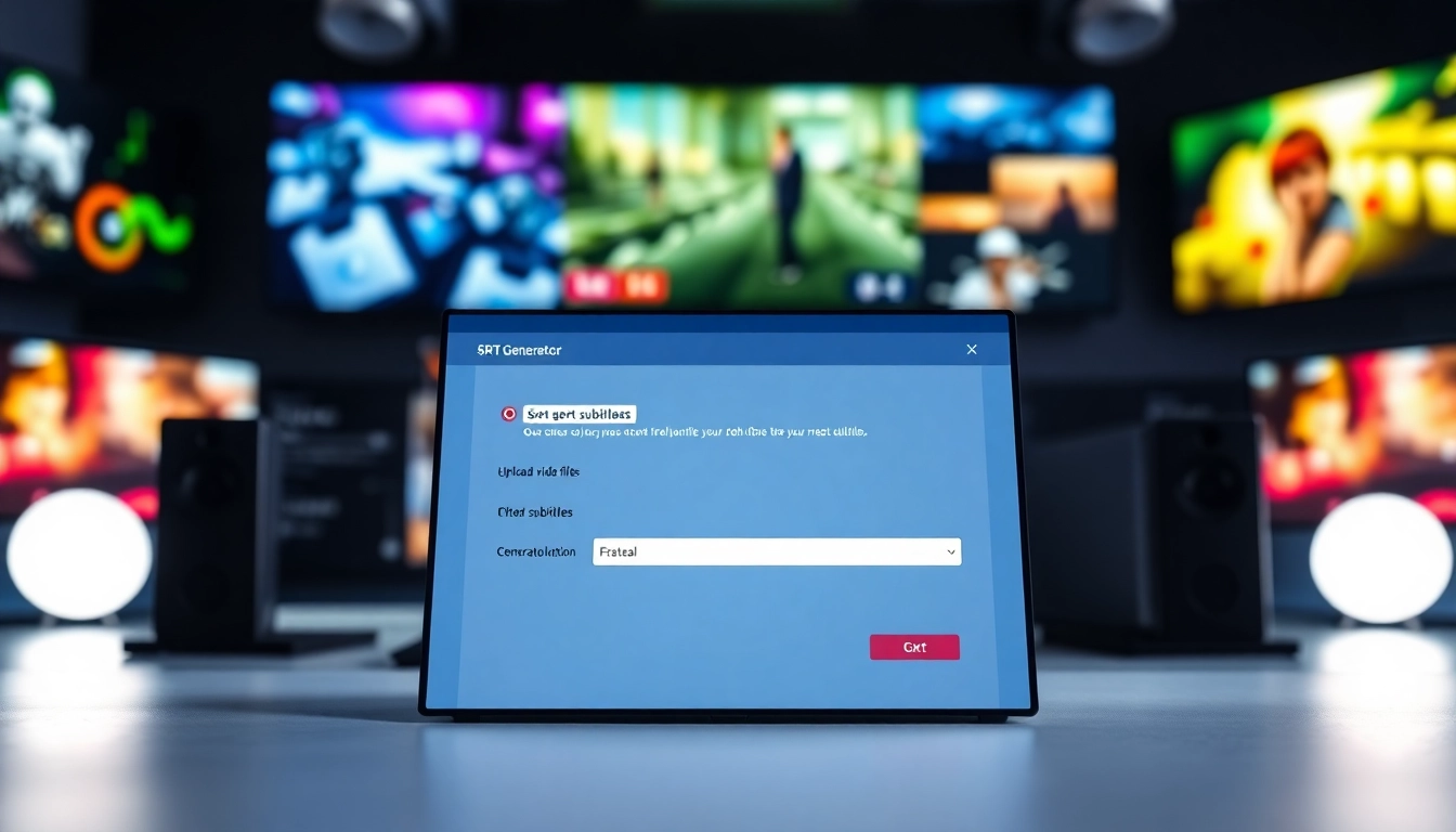 Generate subtitles efficiently with the SRT Generator tool interface displayed.