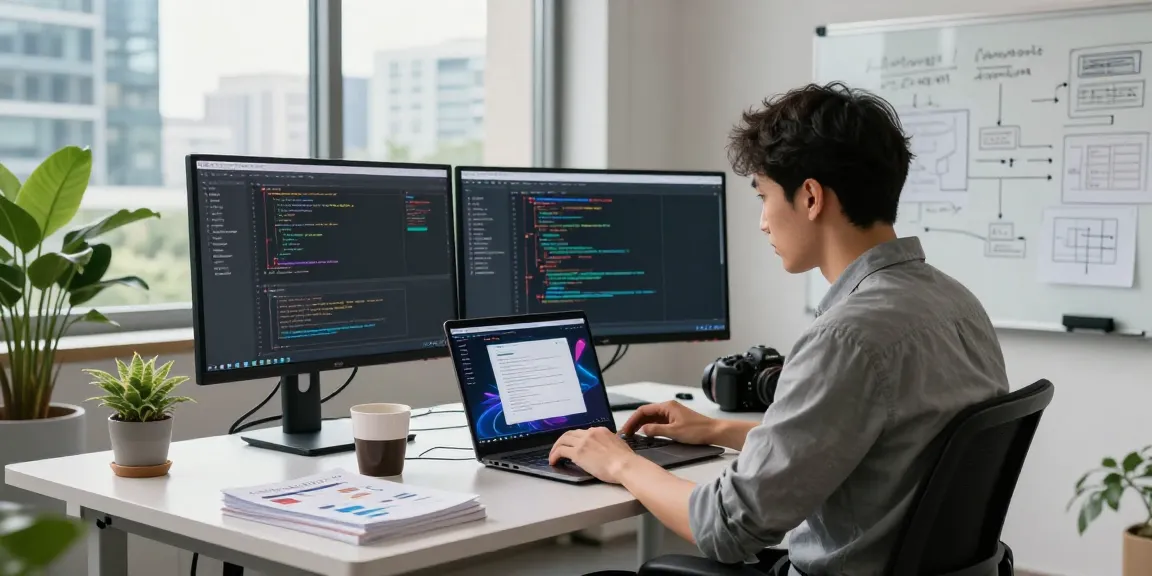 Developer creating an openclaw skill in a modern workspace filled with technology and nature.