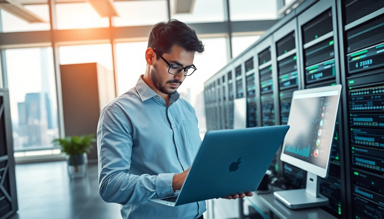 Engaging IT infrastructure services consultation in a modern office with technology.