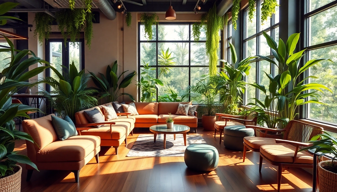 Enjoy the vibrant ambiance at The Corner Cannabis Club Madrid with cozy seating and lush decor.