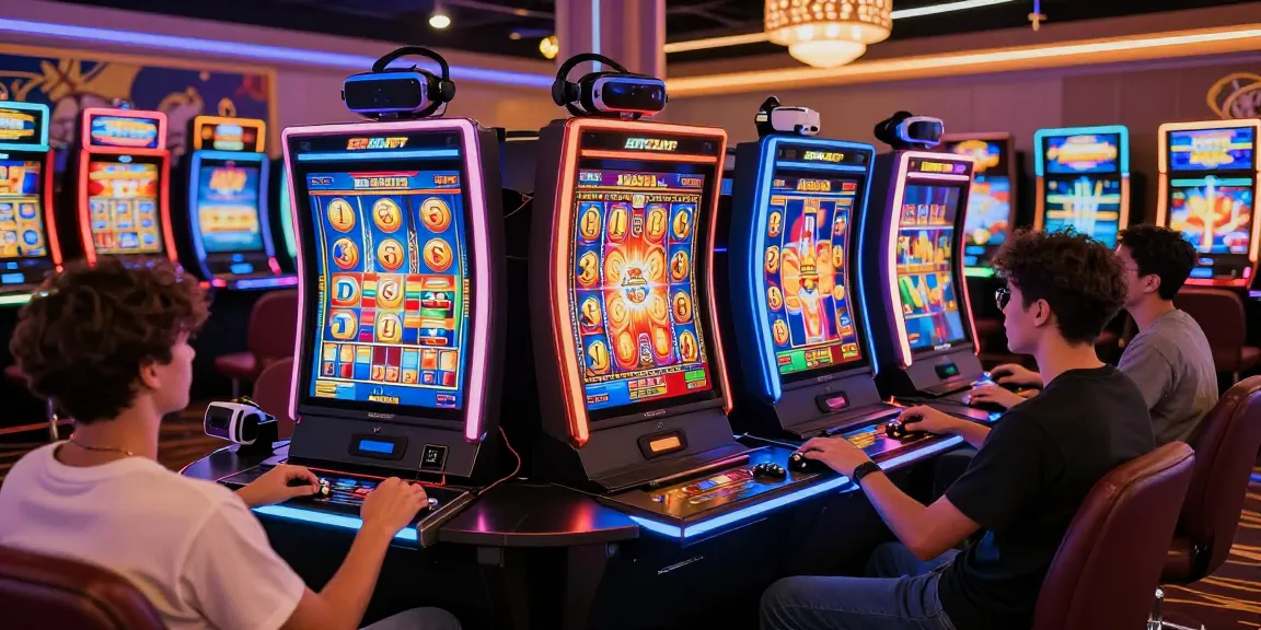 Exciting scene of players enjoying engaging apk slot games in a vibrant casino-like environment.