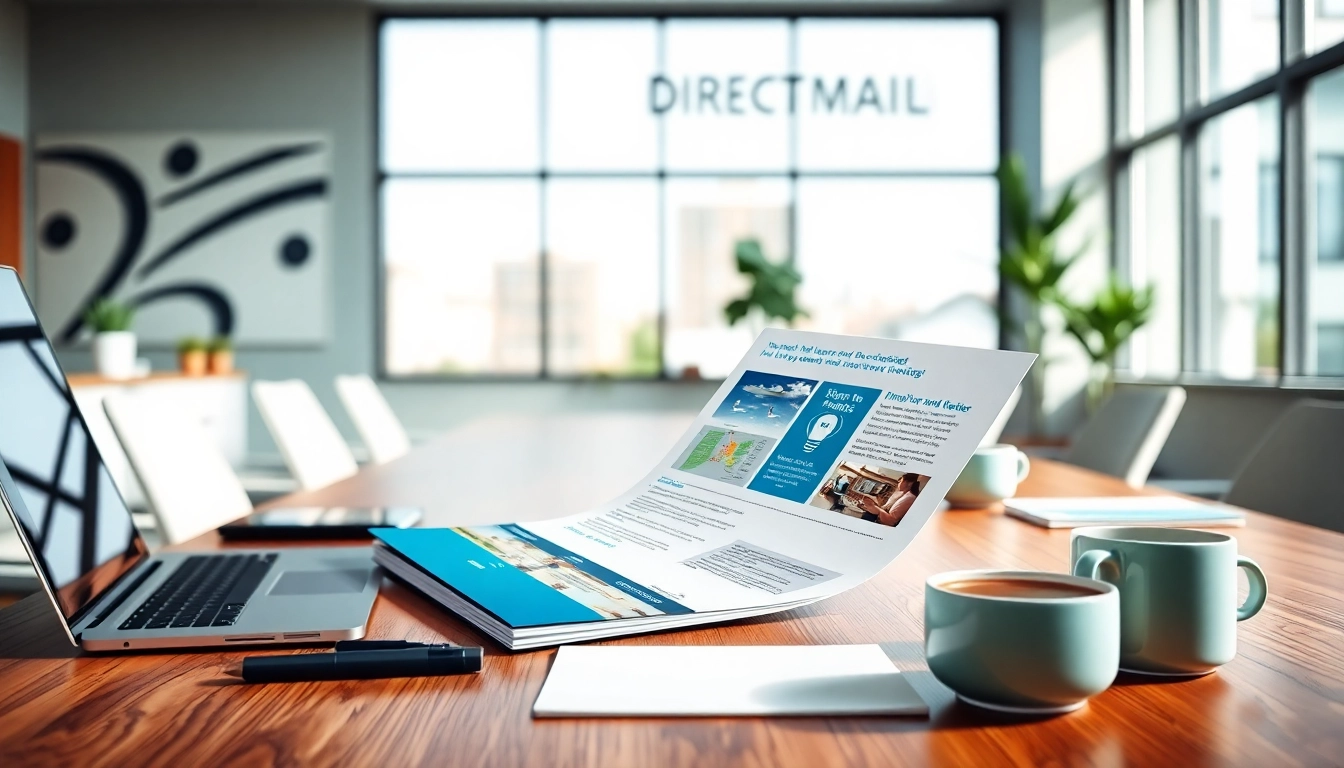 Apex Direct Mail marketing strategy showcased in a modern office setting, highlighting vibrant materials.