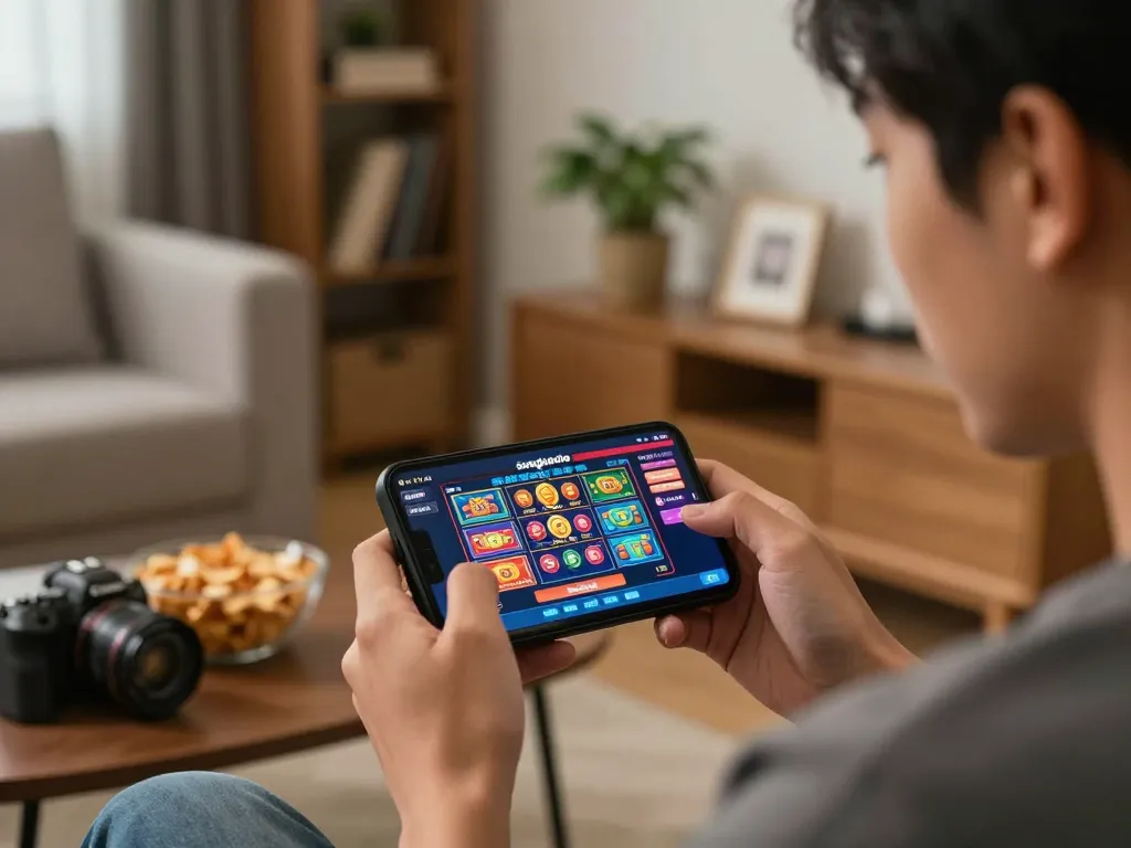 Engaging mobile gaming on sungaitoto with a smartphone, showcasing dynamic betting interface.