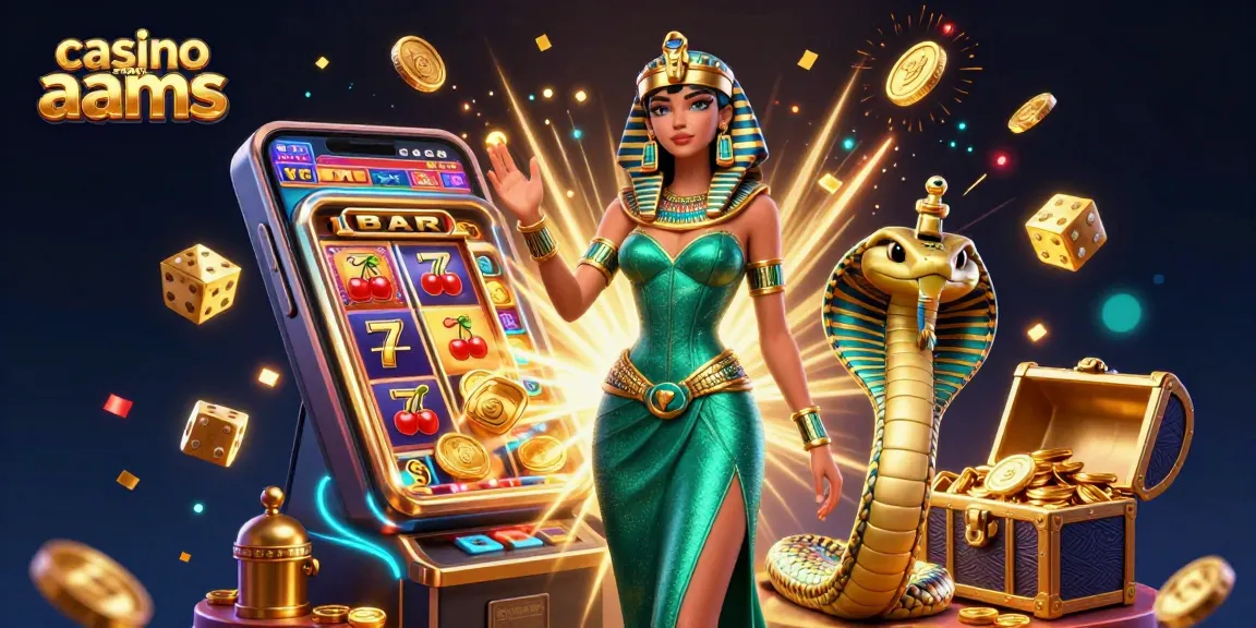 Engagement con il gaming vibrante presso casino non aams, mostrando una slot machine scintillante, tesori e una donna mozzafiato.