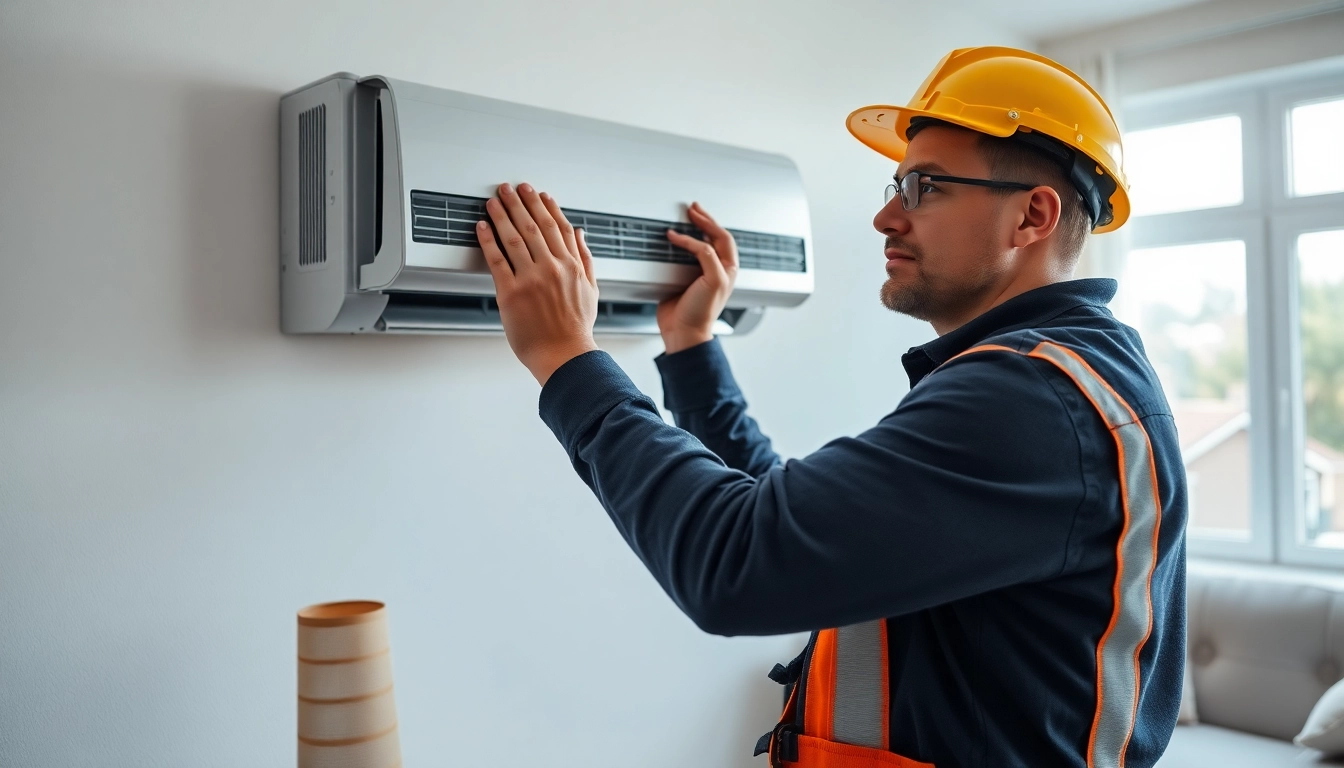 Efficient ac installation poughquag showcased by a skilled technician in a bright living room.