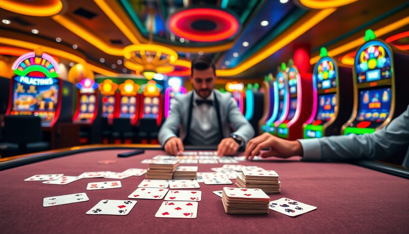 Engage in exciting online casino action with a live dealer and vibrant slot machines.