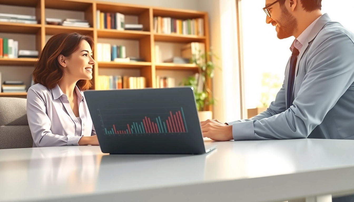 Engaging financial advisor consultation at www.cambioml.com, showcasing a warm office interaction.