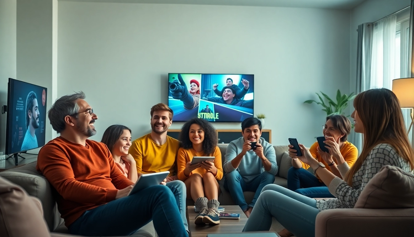 People engaging with different streaming services in a cozy home environment.