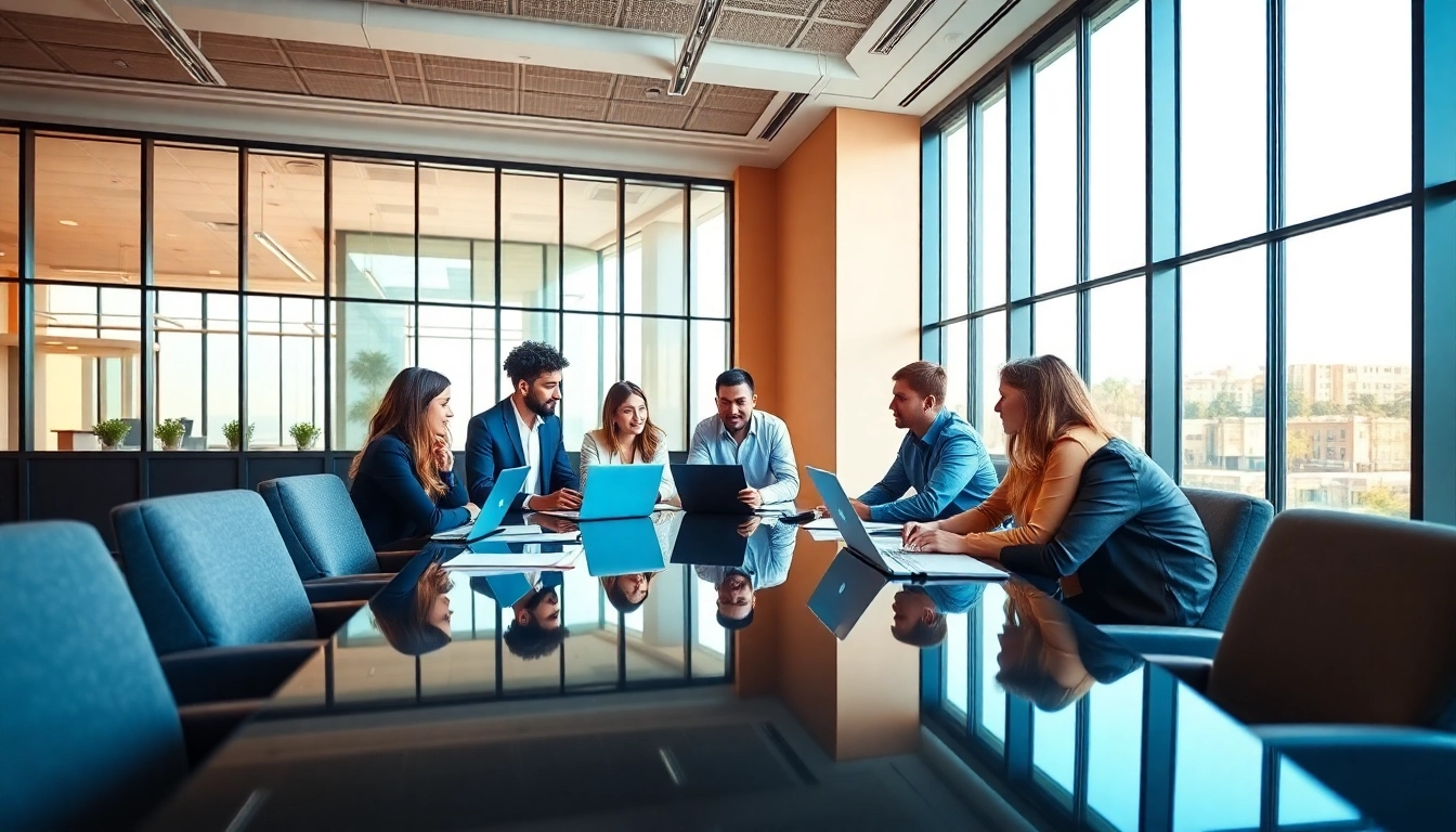 Business team engaged in a collaborative session in a bright office environment.