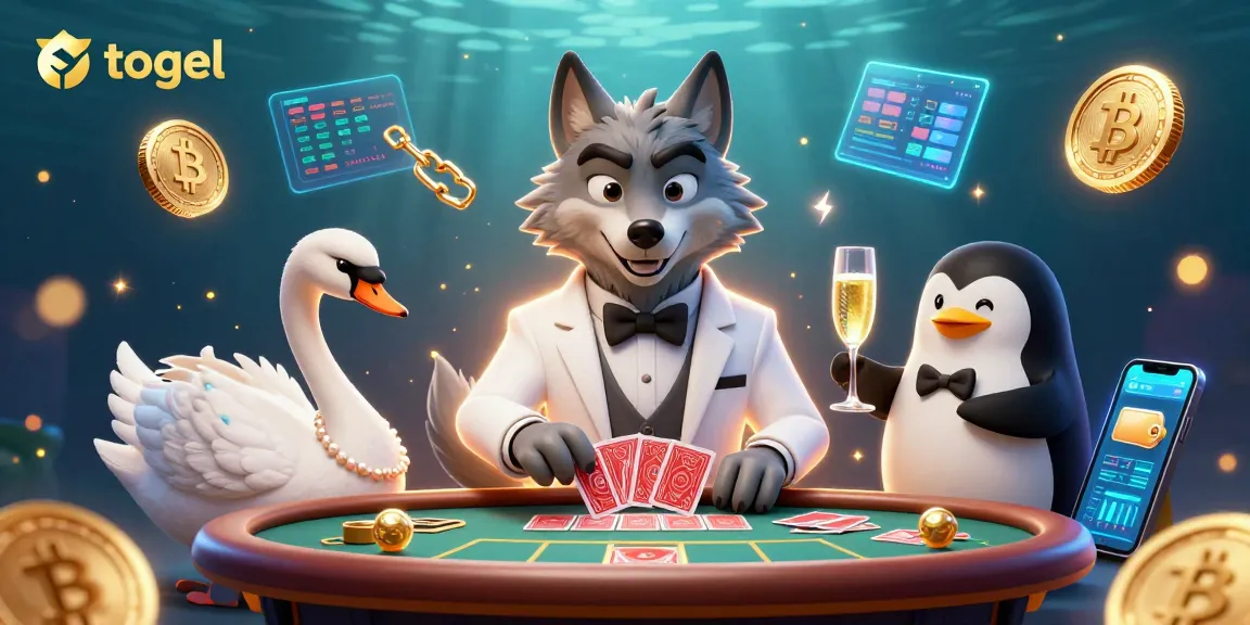 Experience the thrill of togel with a colorful casino scene featuring a debonair wolf, elegant swan, and a sophisticated penguin.