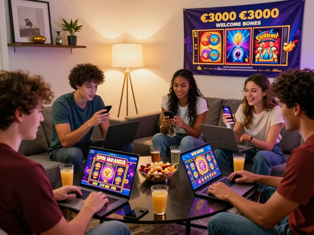 Exciting gaming experience at casino spinpanda with friends enjoying bonuses and popular slots.
