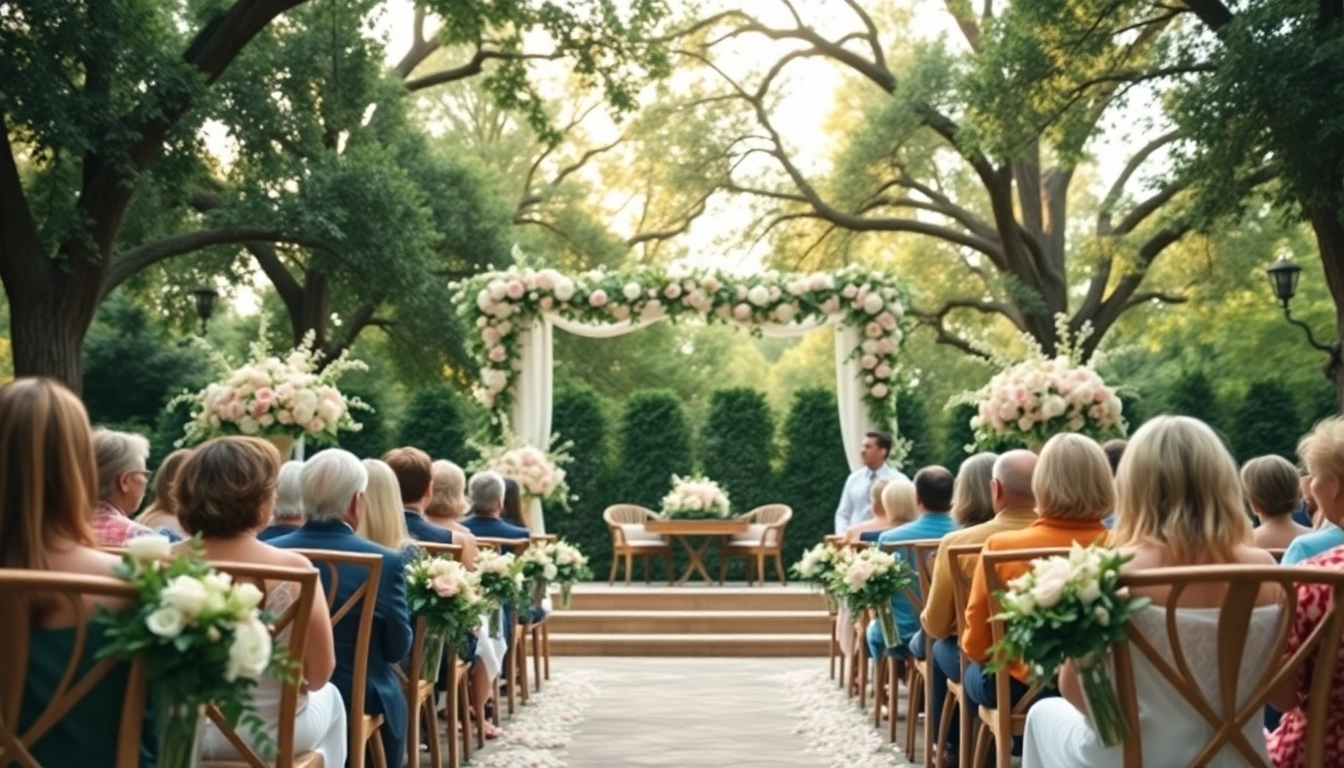Ceremony setup at a Jacksonville Wedding Venue, featuring a floral altar and lush greenery.