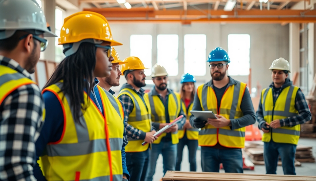Engaged construction workforce training activities demonstrate skill development and teamwork.