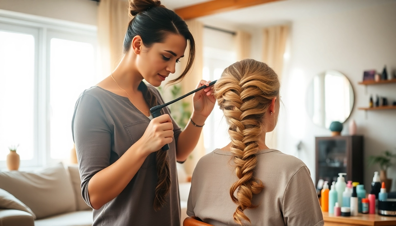 Traveling hairstylist providing a personalized hair service in a home setting.