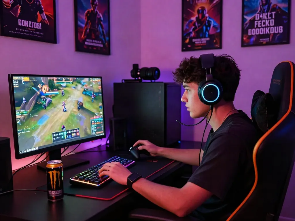 link alternatif djarum bos and gaming setup with vibrant LED lighting and focused player