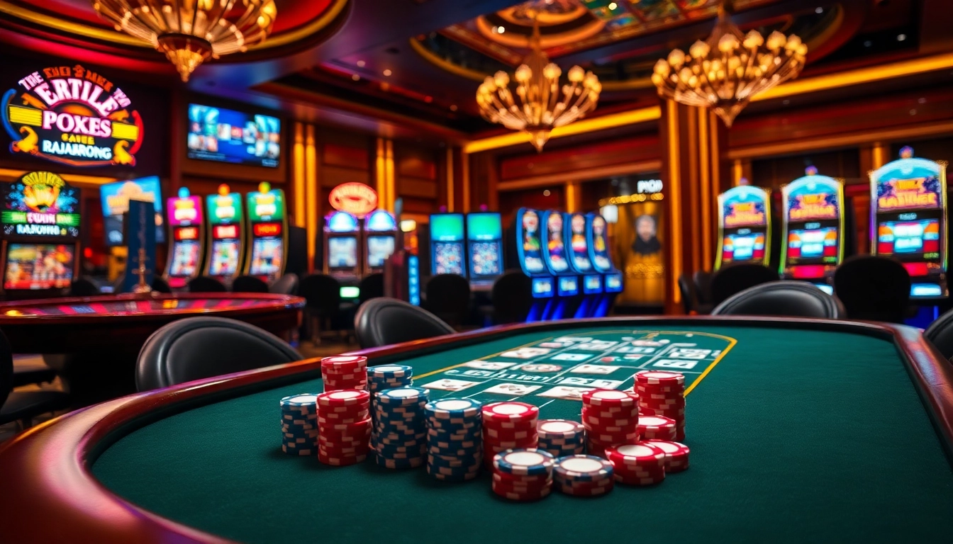Engaging gambling scene featuring RAJABARONG strategies displayed on a casino table.