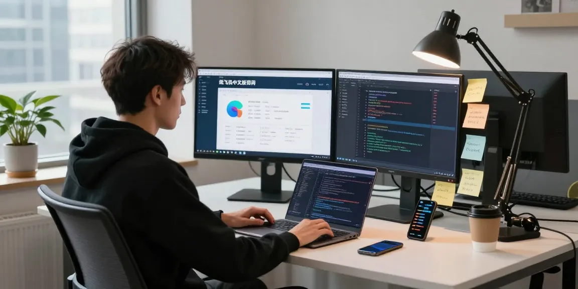 Young professional working on 纸飞机中文版官网 in a modern tech workspace