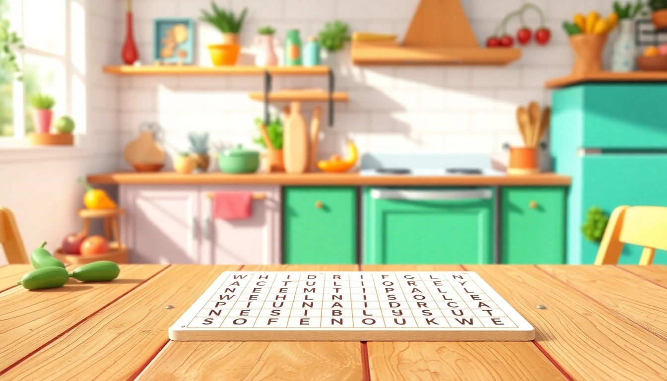 Interact with Word Soup puzzle showcasing vibrant letters and colorful settings.