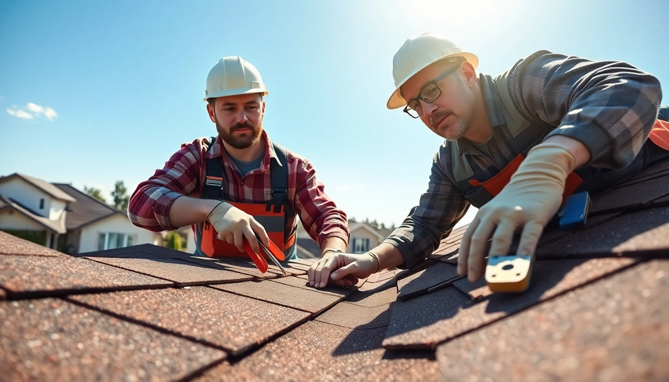Roof repair specialist assessing roofing materials for potential issues.