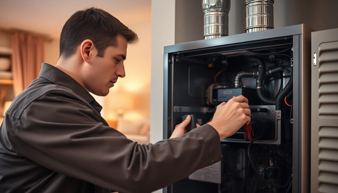 Expert performing furnace repair armonk in a warm, inviting home environment