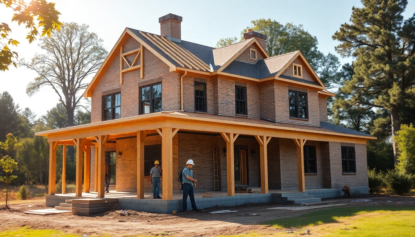 Crafting a beautiful colonial home new build construction amidst a vibrant landscape.