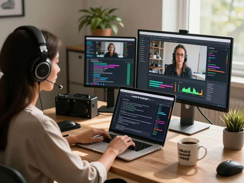 Professional women using video to prompt AI generator for detailed video analysis and prompt creation.