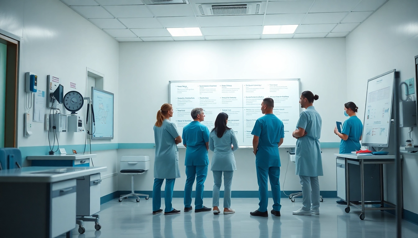 A collaborative scene depicting the 4 metaparadigms of nursing among healthcare professionals.