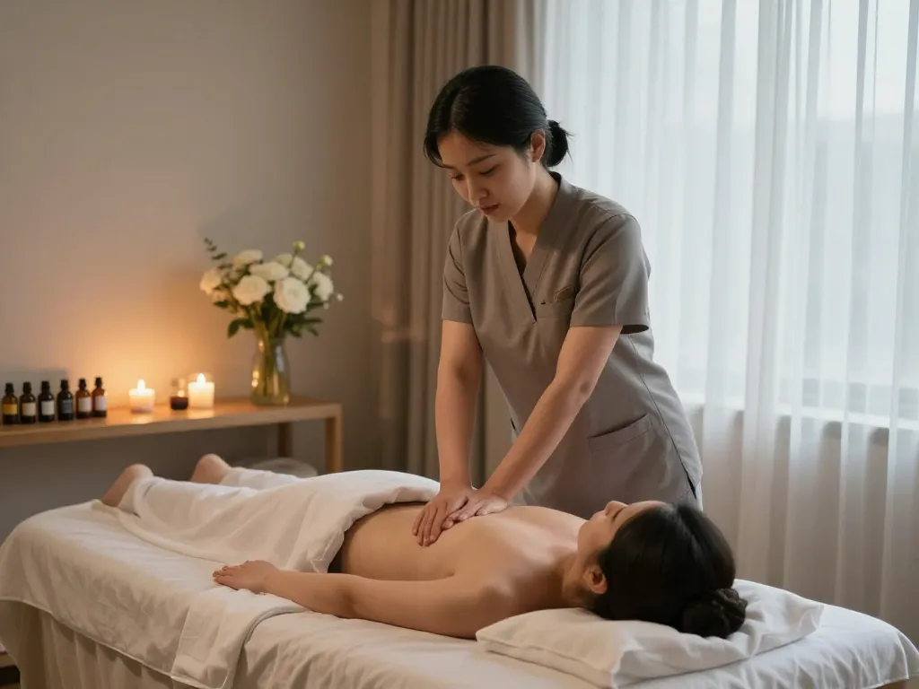 Relaxing 천안스웨디시 massage therapy scene featuring a tranquil spa environment with soothing colors and ambiance.