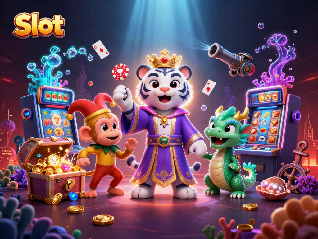 Engage in thrilling Slot gameplay with colorful characters and dynamic casino elements.