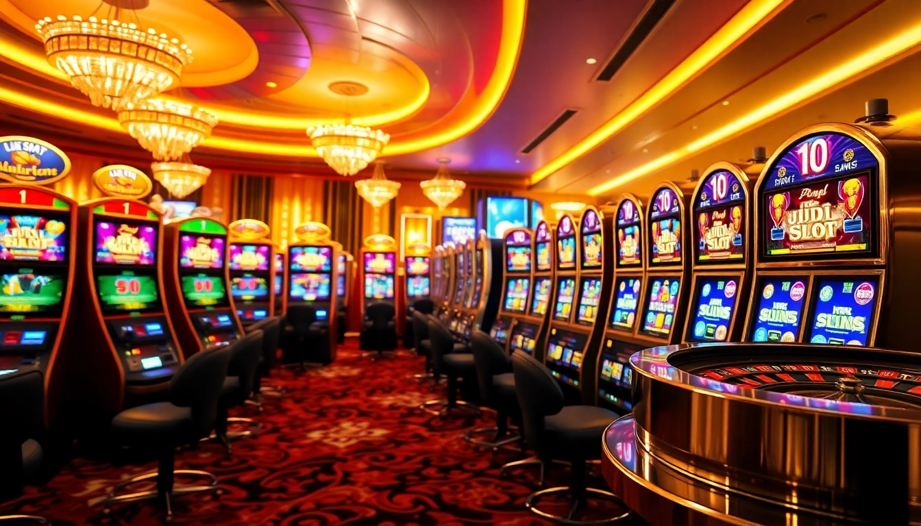 Engaging slot machines highlight judi slot excitement in a vibrant casino atmosphere.