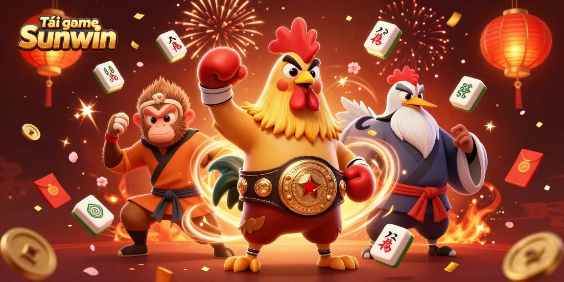 Tải game Sunwin to enjoy thrilling gameplay with a 3D cartoon Muay Thai rooster and martial artists.